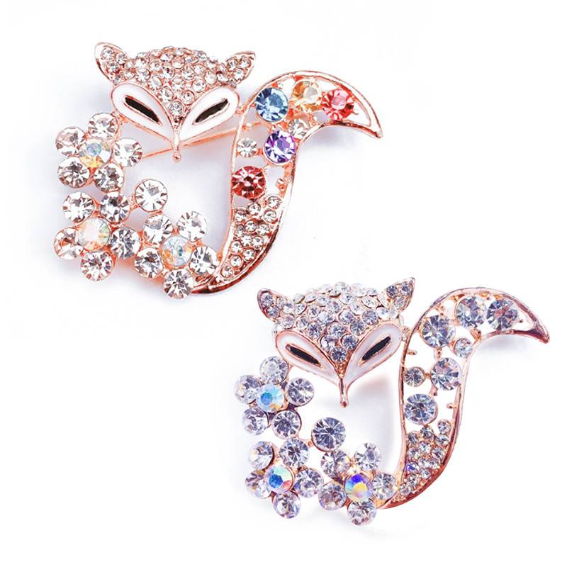 Women Fashion Crystal Gold Brooch Gift Fox Brooch Pins